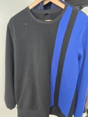 Men's Crewneck Sweater Black and Royal Blue